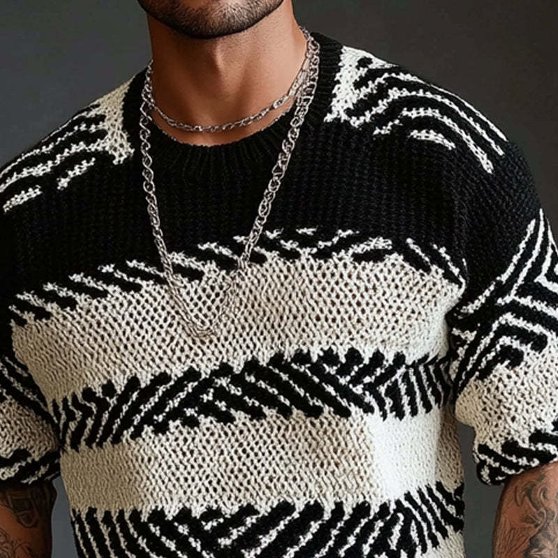 Men's Contrast Knitted Round Neck Half Sleeve Sweater T-Shirt
