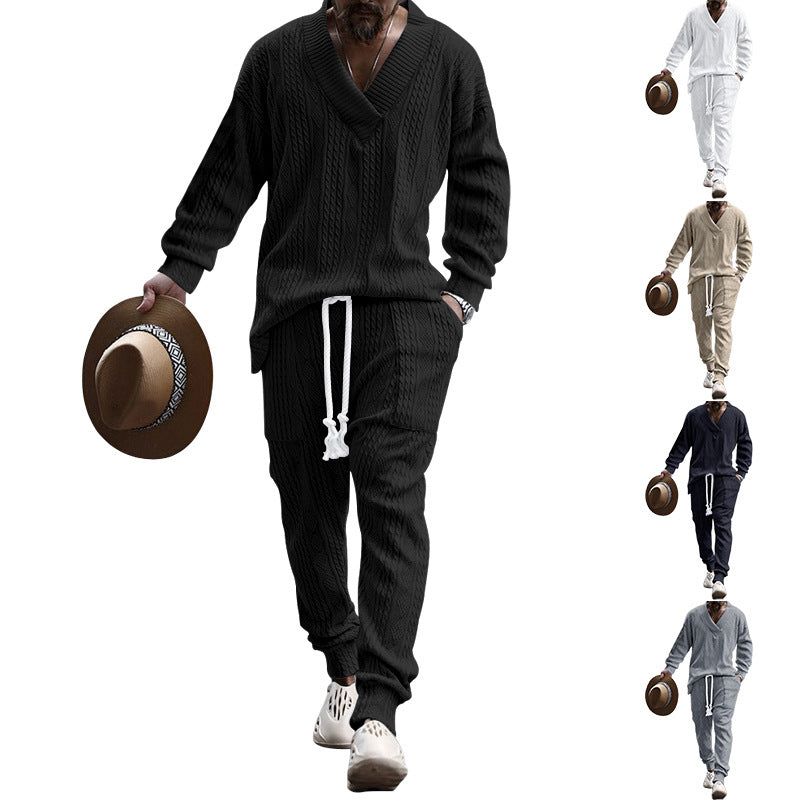 MEN'S CASUAL V-NECK LONG SLEEVED PANTS SET