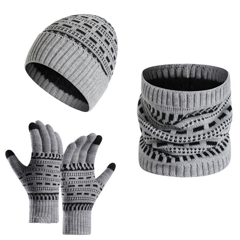Dreiteiliges Set aus warmer Strickmütze, Schal und Handschuhen für Herren