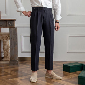 Pantalones de traje rectos de cintura alta estilo napolitano británico para hombre