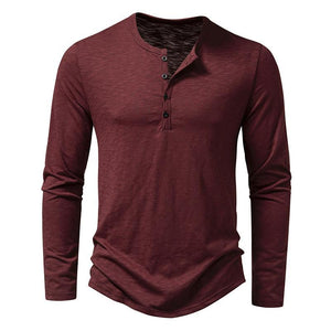 Lässiges, einfarbiges Langarm-T-Shirt mit Henley-Kragen für Herren