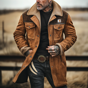 Herren Ch Vintage Wildlederjacke Patchwork Lammfleece Multi-Pocket Reverse Collar Outdoor Mantel