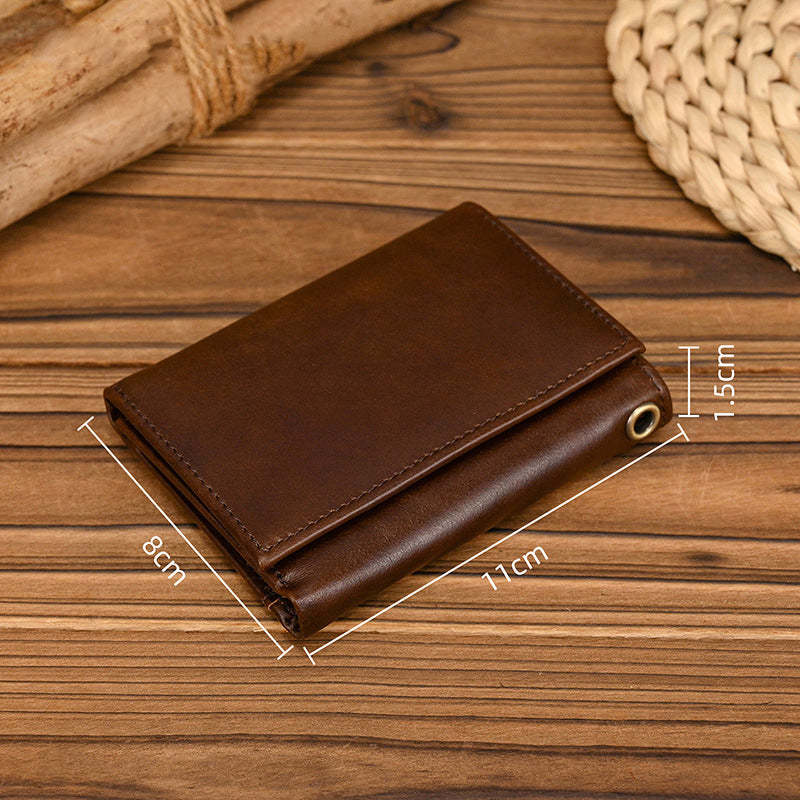 Cartera vintage de tres pliegues de cuero genuino para hombre 