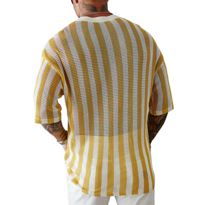 Camiseta de punto de manga corta con monograma de rayas jacquard para hombre