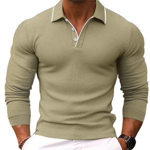 Polo de manga larga ajustado con solapa de color liso para hombre
