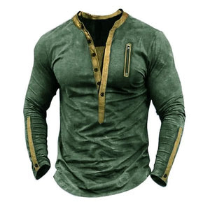 Camiseta táctica de manga larga con cuello Henley y cremallera para exteriores para hombre
