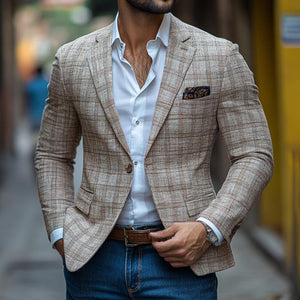 Blazer informal de un botón con solapa con muesca y cuadros retro para hombre