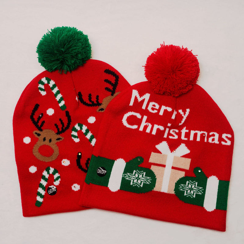 CHRISTMAS PARTY LED LIGHT KNITTED JACQUARD KNITTED YARN HAT