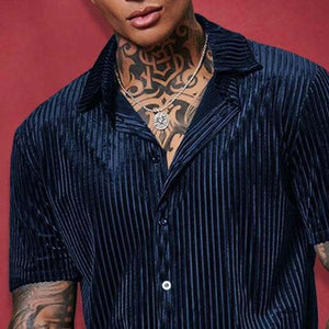 Men's Solid Color Striped Short Sleeve Shirt