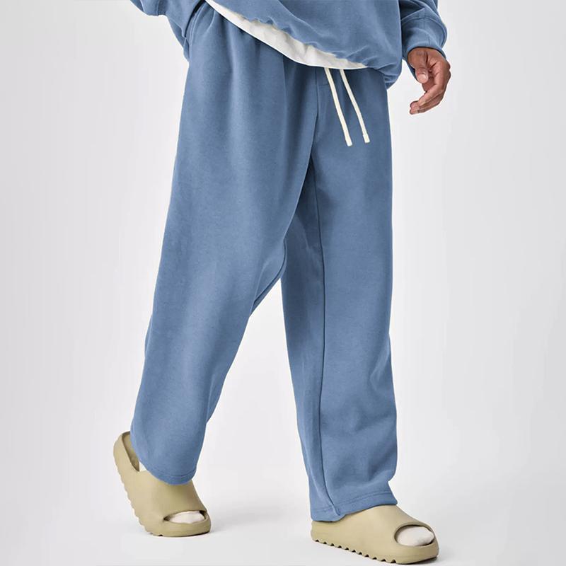 Pantalones deportivos rectos con cintura elástica y cordón de color liso para hombre