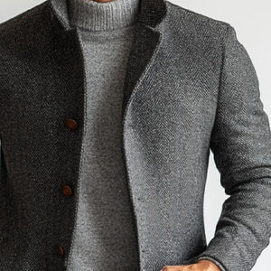 Men's Retro Herringbone Woolen Single-Breasted Mid-Length Coat