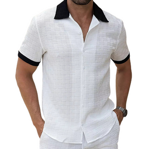 Camisa informal de manga corta de jacquard blanca para hombre