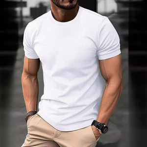 Camiseta informal de manga corta de seda helada, transpirable y con cuello redondo para hombre