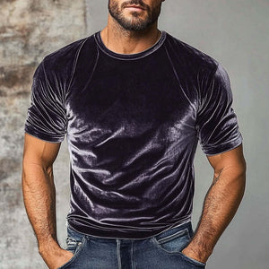 Men's Vintage Velvet Round Neck Short Sleeve T-Shirt