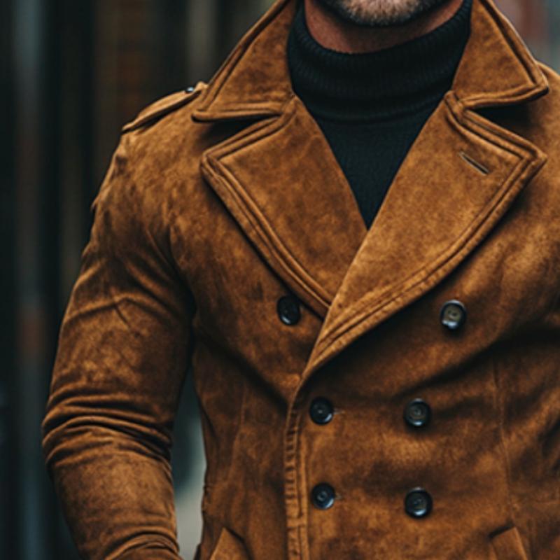 Chaqueta corta informal vintage de ante con doble botonadura para hombre