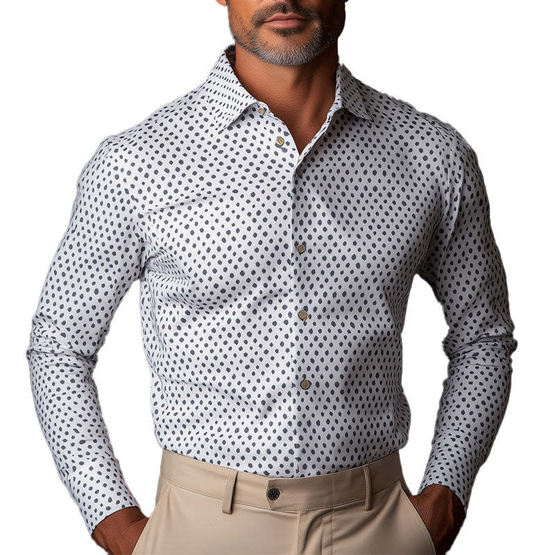 Men's Business Slim Fit Long Sleeve Printed Shirt