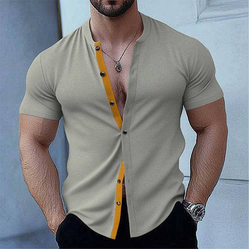 Herren Sommer Basic Elastisches Slim Kurzarmhemd