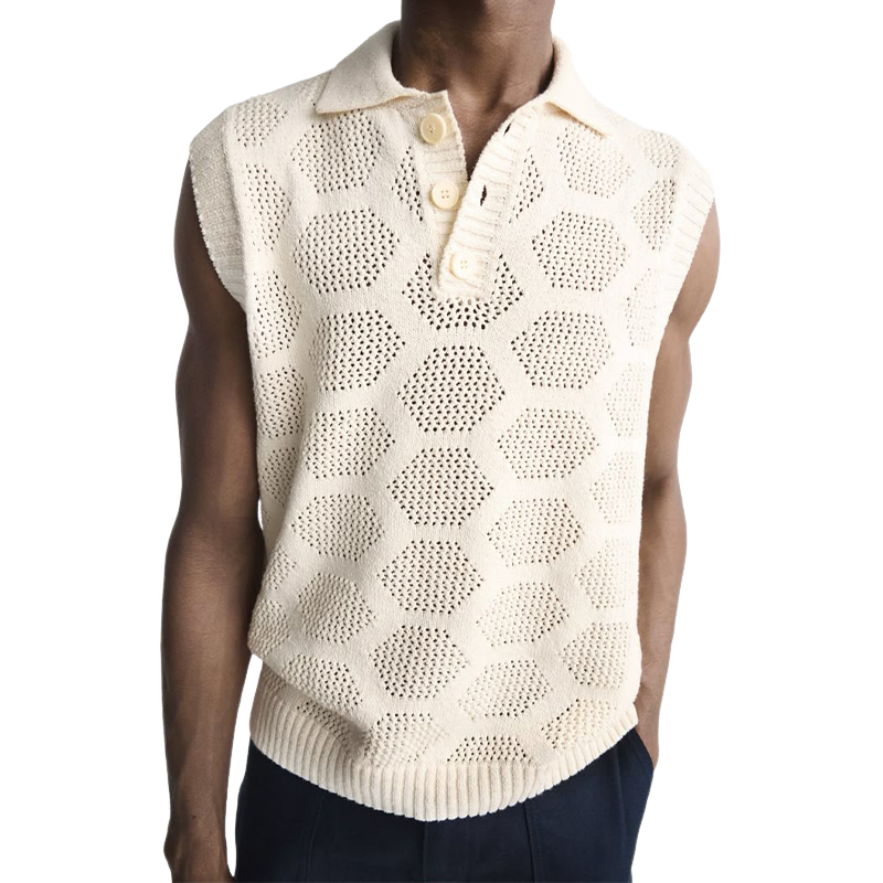 Men's Fashion Casual Exquisite Hollow Polo Neck Knitted Tank Top MTA0995D1K