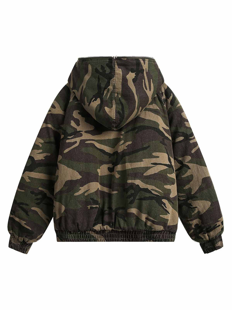 Camouflage Fur Collar Hooded Quilted Jacket