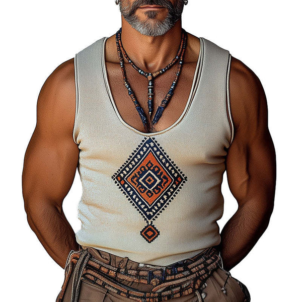Men's Geometric Embroidered Casual Tank Top