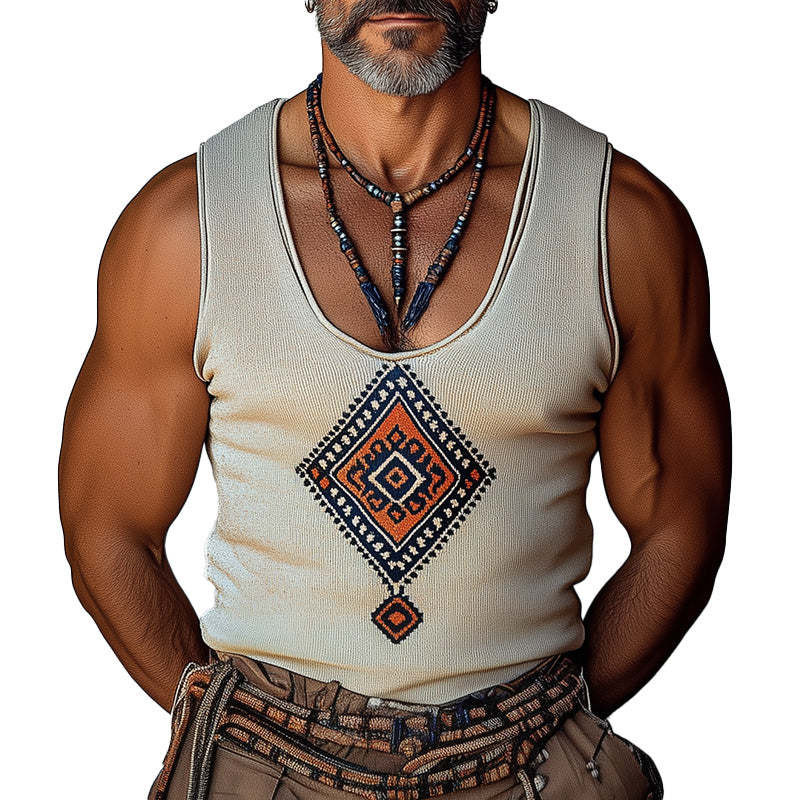 Men's Geometric Embroidered Casual Tank Top