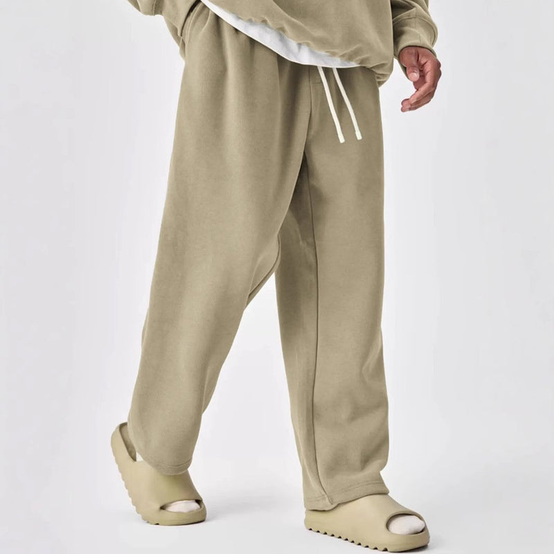 Pantalones deportivos rectos con cintura elástica y cordón de color liso para hombre
