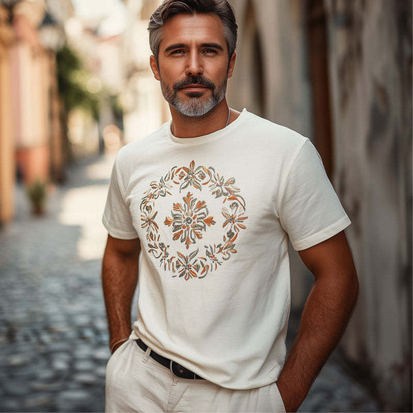 Camiseta informal de algodón bordada de manga corta para hombre