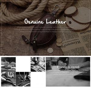 Cartera clásica de piel de vaca con cremallera para llaves de coche para hombre