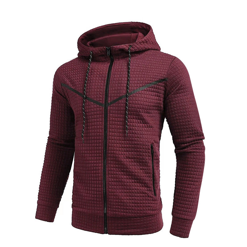 JACQUARD SMALL SQUARE HOODED SLIM FIT AUTUMN AND WINTER ZIPPER HOODIE