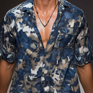 Men's Spring Linen Printed Short Sleeve Shirt