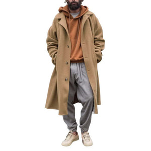 Herren Vintage Wollmischung Einreihiger, lockerer, langer Mantel mit Revers