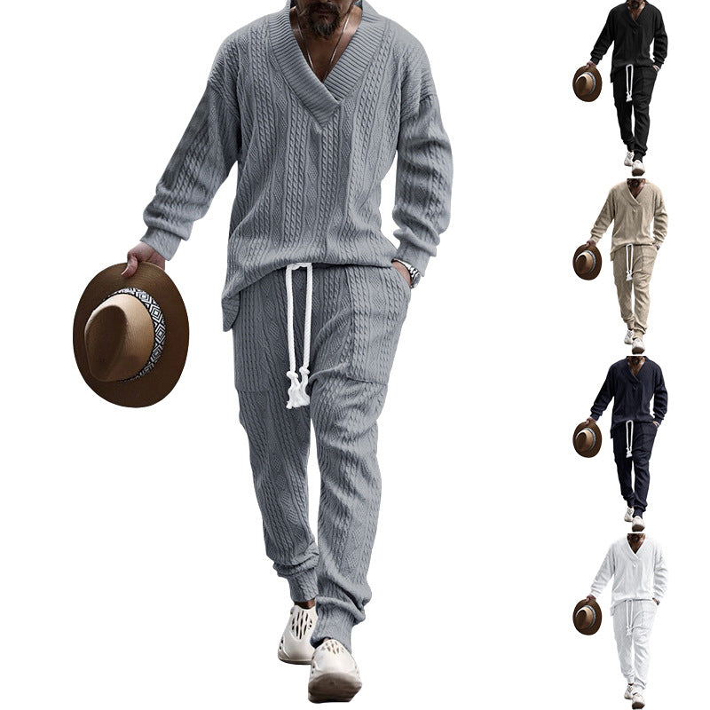 MEN'S CASUAL V-NECK LONG SLEEVED PANTS SET