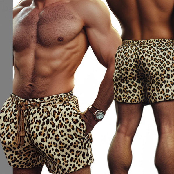 Pantalones cortos casuales con estampado de leopardo retro de verano para hombre
