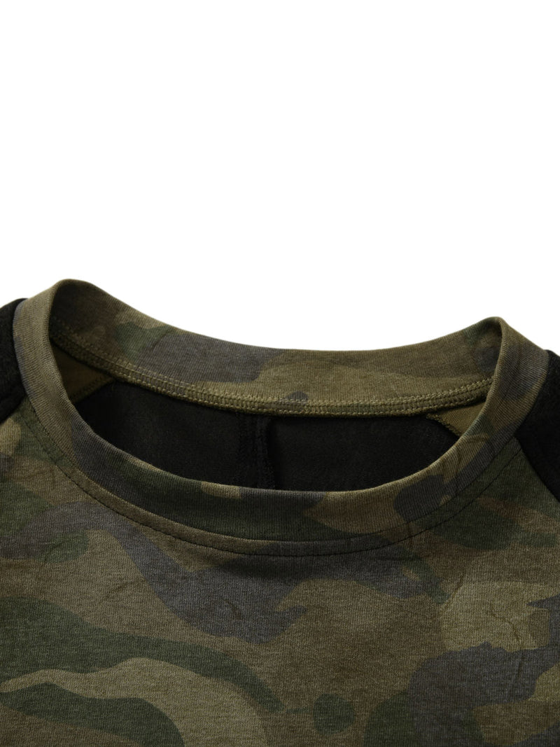 Camouflage Spliced Faux Two-Piece Long-sleeve T-shirt