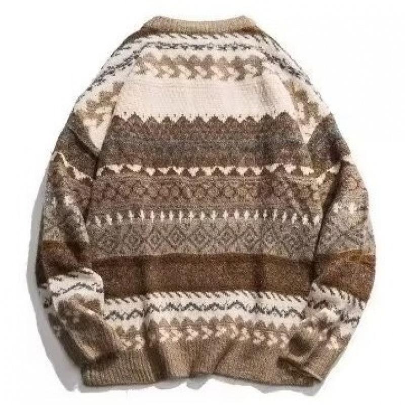 Men's Fair Isle Jacquard Round Neck Long Sleeve Sweater