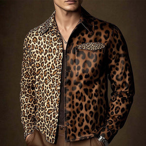 Chaqueta ligera de cuero con estampado de leopardo para hombre, moda de primavera