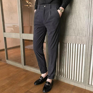 Men's Casual Business Solid Color Corduroy Straight Suit Pants