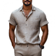 Men's Casual Linen Lapel Patch Pocket Pullover Short Sleeve Shirt
