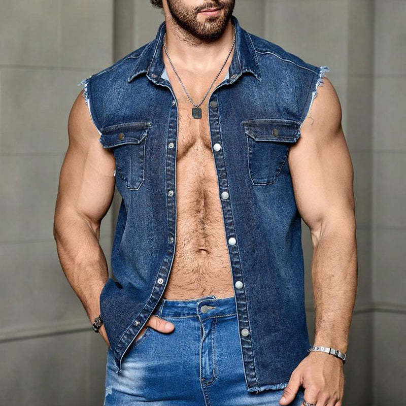 Chaleco vaquero vintage azul oscuro de verano para hombre