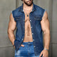 Chaleco vaquero vintage azul oscuro de verano para hombre