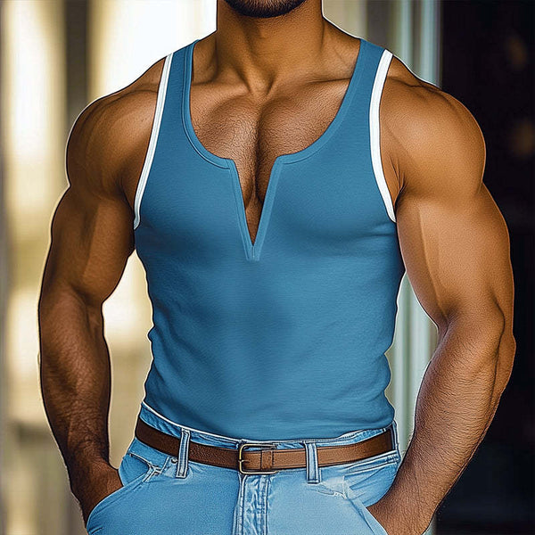 Men's Vintage Casual Cotton Solid Color V-Neck Tank Top