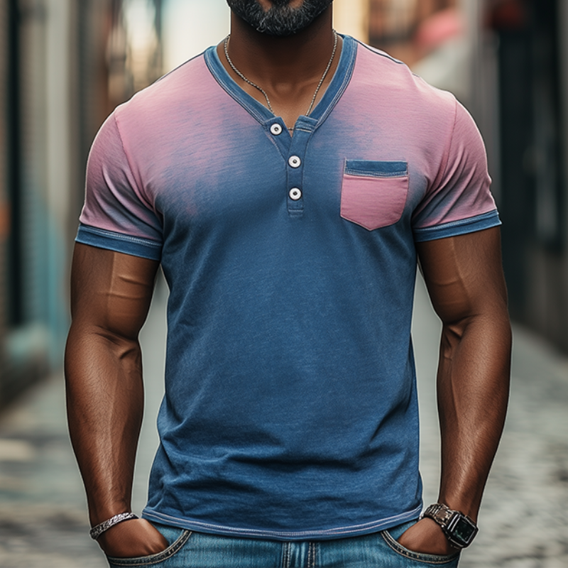 Herren Frühlingsmode Lässiges Slim Farbverlauf Bedrucktes Kurzarmhemd