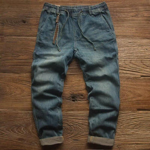 Men's Casual Solid Color Drawstring Straight Jeans