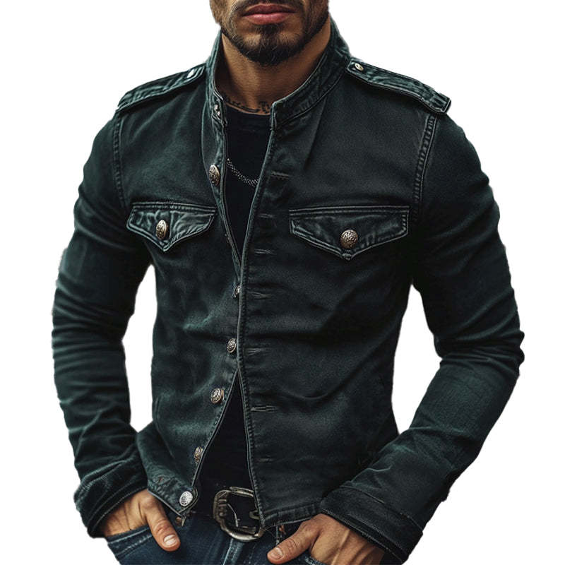 Men's Vintage Stand Collar Denim Jacket