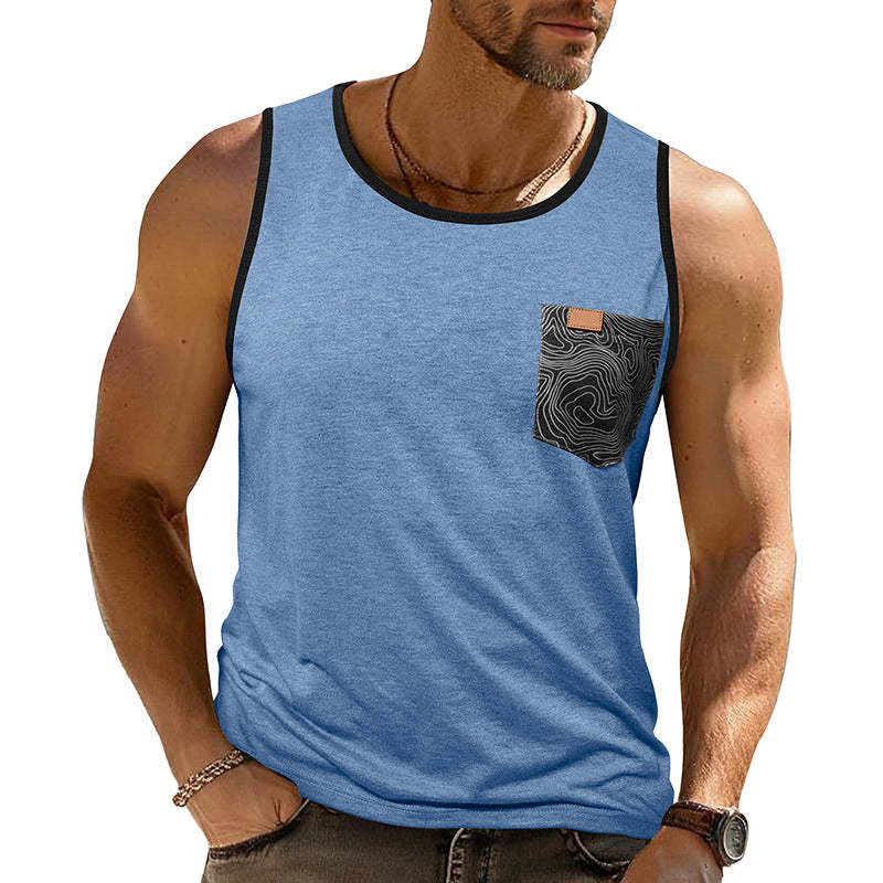 Men's Contrast Color Crew Neck Tank Top