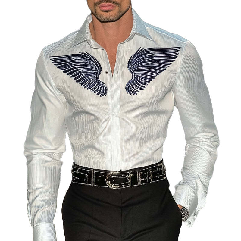 Men's Embroidered Lapel Long Sleeve Shirt