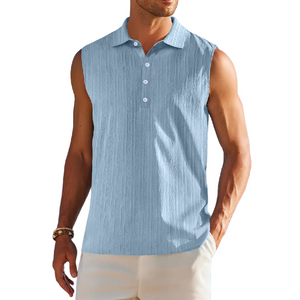 Men's Solid Color Lapel Pullover Tank Tops