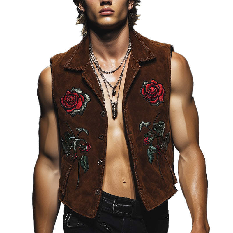 Men's Vintage Suede Patched Vest