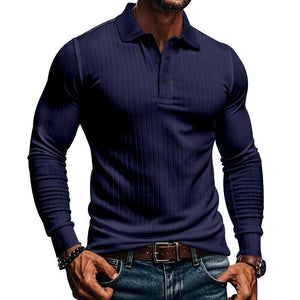 Camisa POLO informal de manga larga elástica para hombre