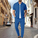 Men's Waffle Solid Color Short Sleeve Shirt And Pants Set